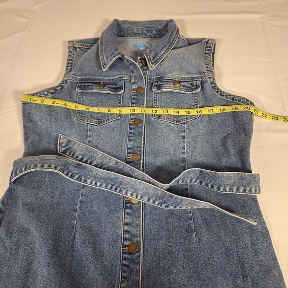 Draper James RSVP Light Wash Denim Sleeveless Jean Dress Midi Y2K Belted Size XL - Picture 5 of 10